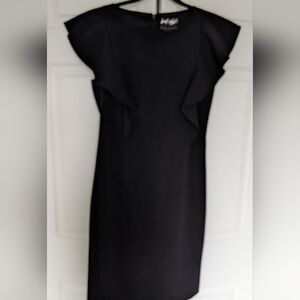 Lord & Taylor Black Midi Dress with Ruffle Sleeves